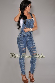 Dark acid wash denium fitted overall